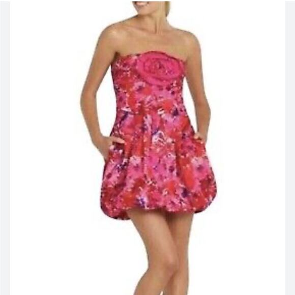 NWT BCBGMAXAZRIA pink floral begonia formal cocktail dress size 2 B108 - Picture 1 of 8